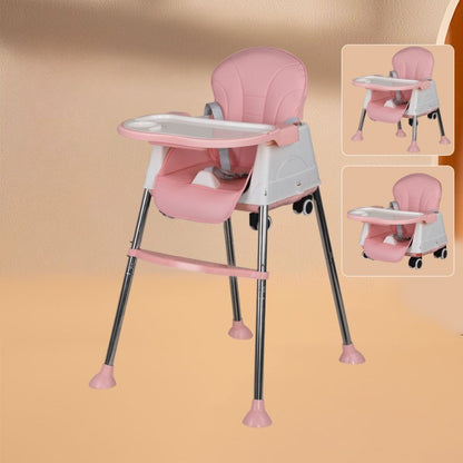 Scaun de Masa Pliabil 3in1, Klevo, Reglabil, Multifunctional, 3 Pozitii, Masuta si Husa Detasabile, Roti, Centura de Siguranta, Ajustare Inaltime, Roz