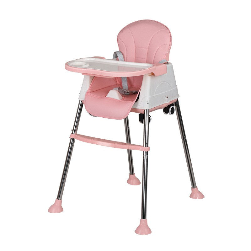 Scaun de Masa Pliabil 3in1, Klevo, Reglabil, Multifunctional, 3 Pozitii, Masuta si Husa Detasabile, Roti, Centura de Siguranta, Ajustare Inaltime, Roz