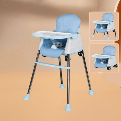 Scaun de Masa Pliabil 3in1, Klevo, Reglabil, Multifunctional, 3 Pozitii, Masuta si Husa Detasabile, Roti, Centura de Siguranta, Ajustare Inaltime, Albastru