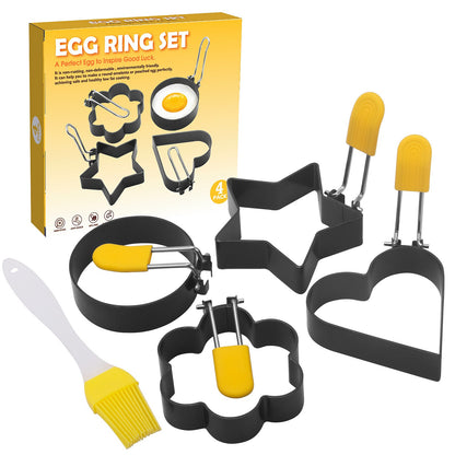 Set 4 forme pentru ou Klevo, din otel, strat antiaderent, diametru 7.5 cm, cu maner din ABS, negru