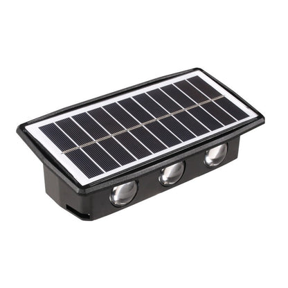 Lampa solara LED bidirectionala dreptunghiulara pentru perete Klevo, 20.5x10 cm, 6 LED-uri, 5.5V, ABS, 500mAh, rezistent la apa IP65, alb cald