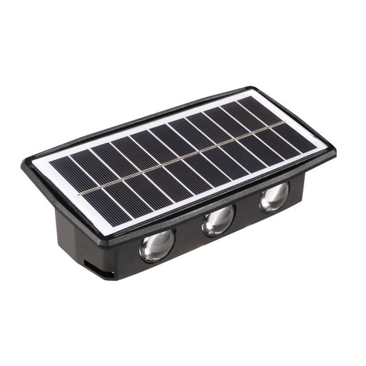 Lampa solara LED bidirectionala dreptunghiulara pentru perete Klevo, 20.5x10 cm, 6 LED-uri, 5.5V, ABS, 500mAh, rezistent la apa IP65, alb rece