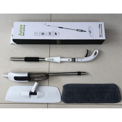 Mop plat, Klevo, cu pulverizator, pentru uz casnic, plastic, rezerva de mop din microfibra, 125x40 cm, Alb/Negru