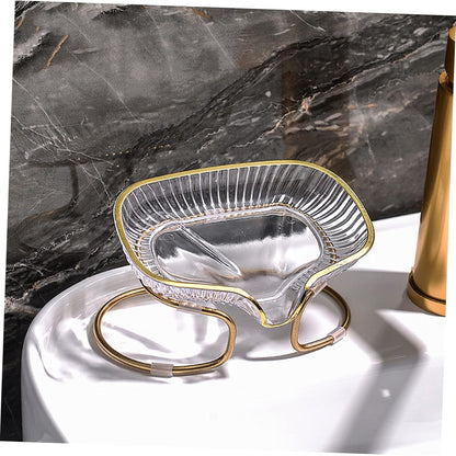 Savoniera cu Suport, Klevo, Sistem de Scurgere a Apei, Margine Aurie, 14 x 8.5 x 9 cm, din TPE, Transparent