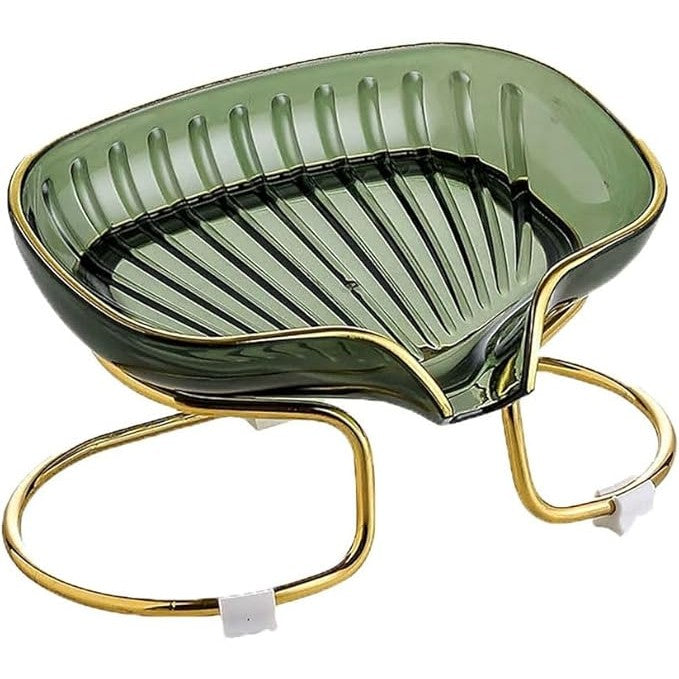 Savoniera cu Suport, Klevo, Sistem de Scurgere a Apei, Margine Aurie, 14 x 8.5 x 9 cm, din TPE, Verde