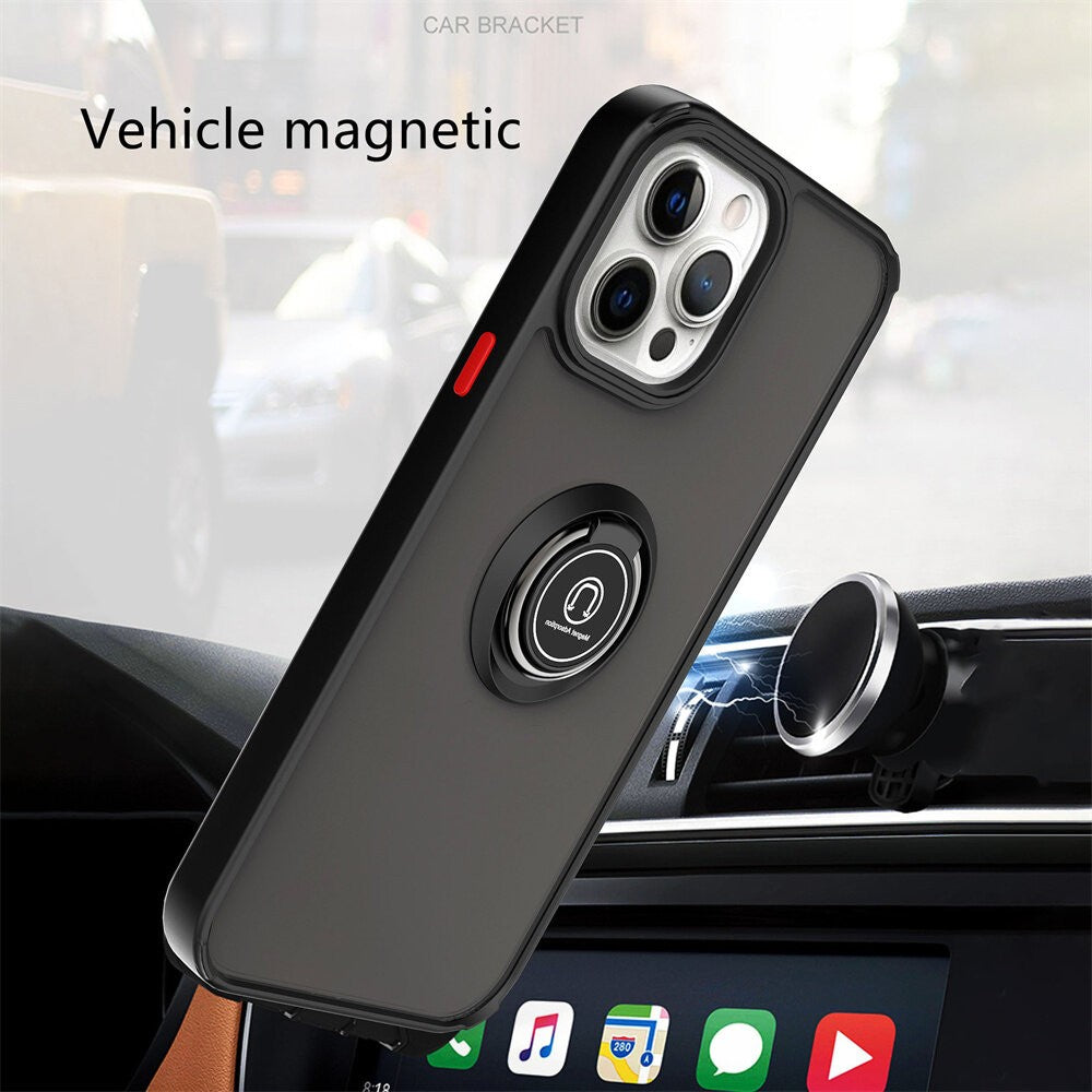 Husa Anti Fall Metal Bracket pentru Apple iPhone 11, Rezistenta la socuri, Margini colorate, Cu inel de prindere magnetic, Klevo, Negru
