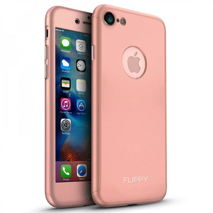 Husa protectile Klevo Premium Full Cover 360 pentru Apple iPhone 8, Roz Auriu cu Folie Sticla inclusa