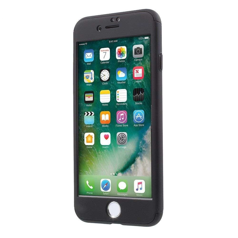 Set Husa si Folie de Protectie, Klevo, Compatibila cu Apple iPhone X, Full Cover 360°, Plastic + Sticla, Negru