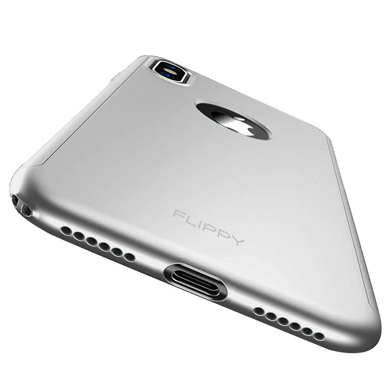 Set Husa si Folie de Protectie, Klevo, Compatibila cu Apple iPhone X, Full Cover 360°, Plastic + Sticla, Argintiu