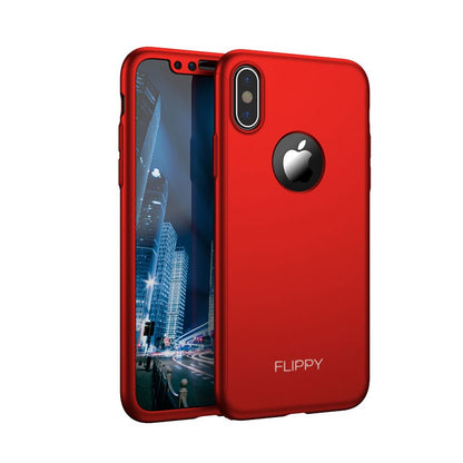 Set Husa si Folie de Protectie, Klevo, Compatibila cu Apple iPhone X, Full Cover 360°, Plastic + Sticla, Rosu