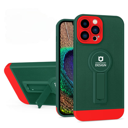 Husa Armor Design cu Stand pentru Apple iPhone 14 (6.1) Verde/Rosu, Suport Auto Magnetic, Protectie Antisoc, Klevo