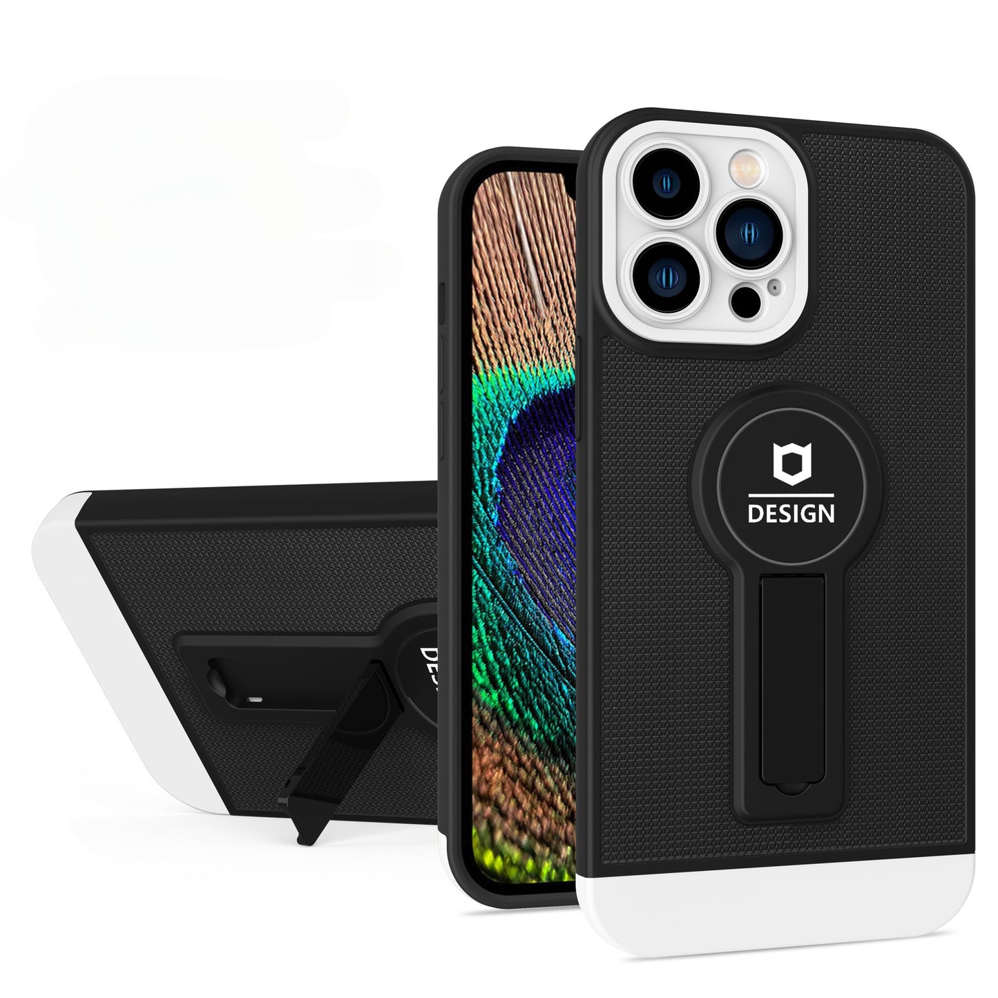 Husa Armor Design cu Stand pentru Apple iPhone 14 Plus (6.7) Negru/Alb, Suport Auto Magnetic, Protectie Antisoc, Klevo