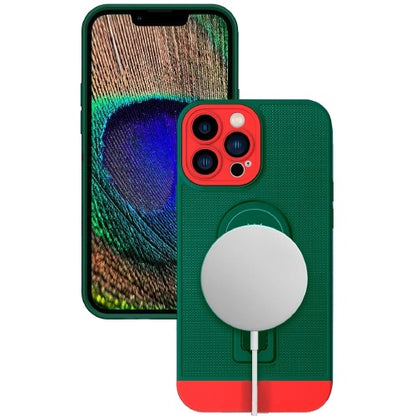 Husa Armor Design, Klevo, pentru Apple iPhone 12, cu Stand, Suport Auto Magnetic, Wireless Charge, Verde/Rosu