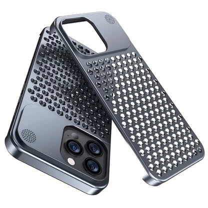 Husa Aromaterapia Compatibila cu iPhone 15 Pro Max, Klevo, Antisoc, Antizgariere, Protectie Camera si Supraincalzire, din Aliaj de Aluminiu, Gri