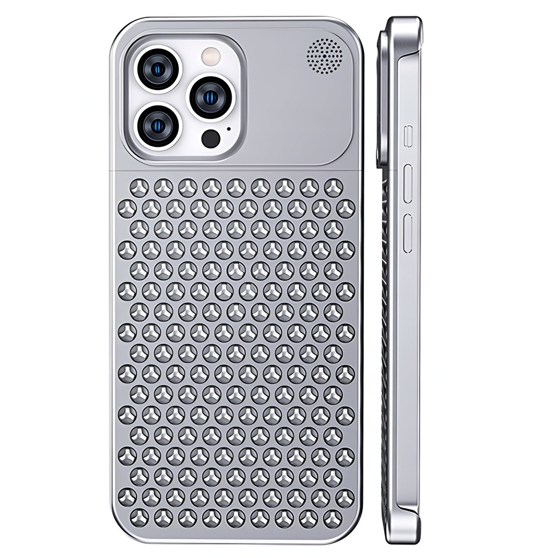 Husa Aromaterapia Compatibila cu iPhone 15 Pro Max, Klevo, Antisoc, Antizgariere, Protectie Camera si Supraincalzire, din Aliaj de Aluminiu, Argintiu