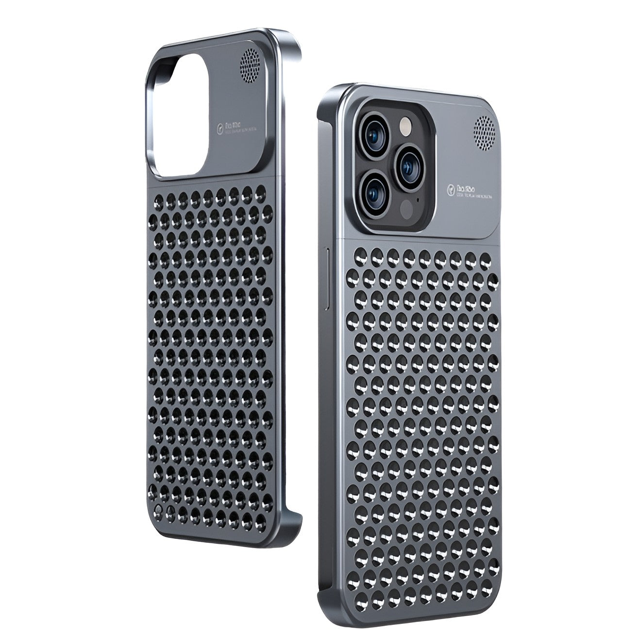 Husa Aromaterapia Compatibila cu iPhone 15 Pro Max, Klevo, Antisoc, Antizgariere, Protectie Camera si Supraincalzire, din Aliaj de Aluminiu, Gri