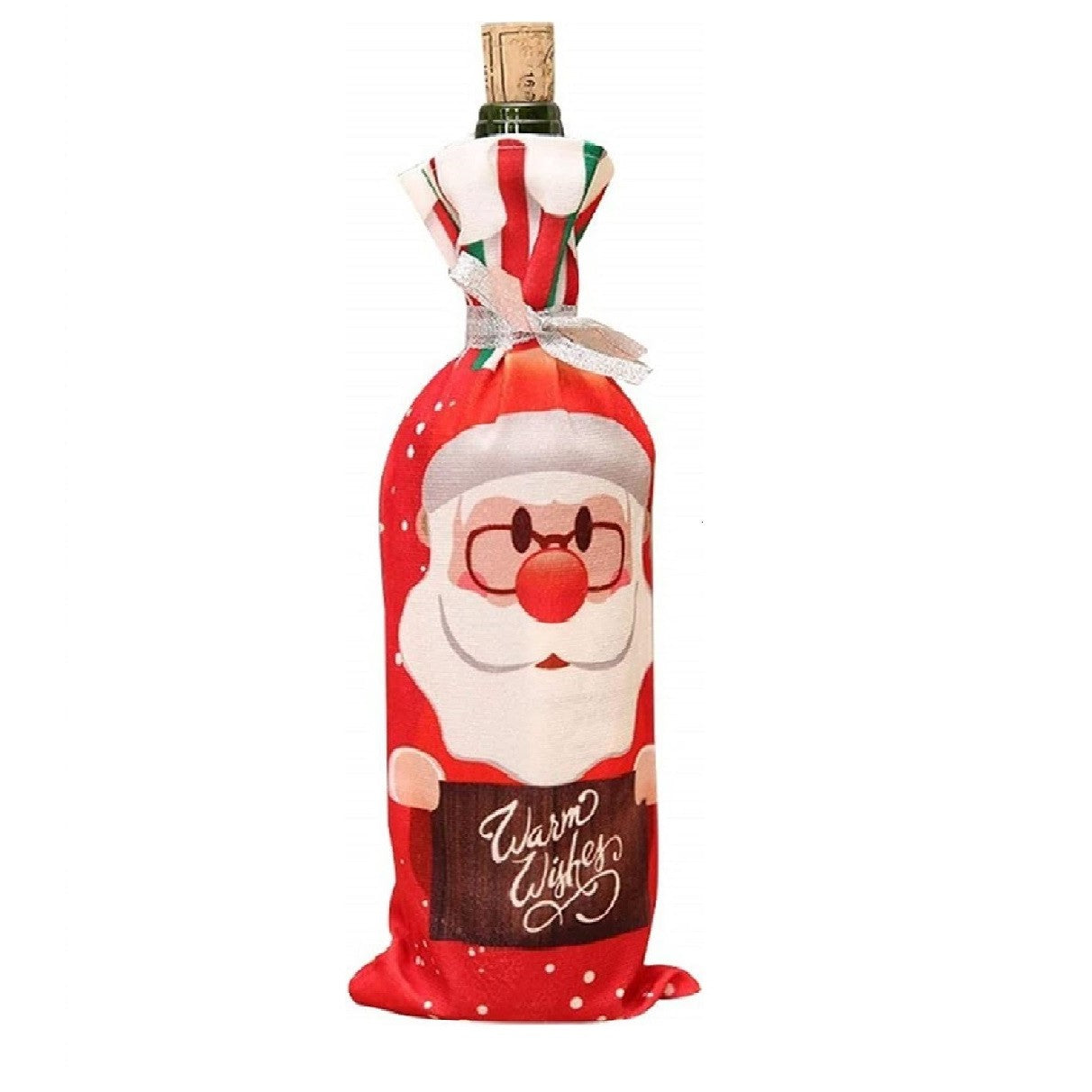 Husa Craciun pentru sticla de vin Klevo, tema Mos Craciun, material textil, 34 cm, multicolor