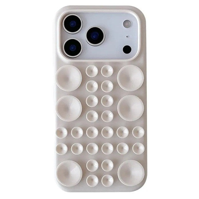 Husa cu Ventuze, Klevo, Compatibila iPhone 17 Pro, din Silicon, Interior Microfibra, Crem