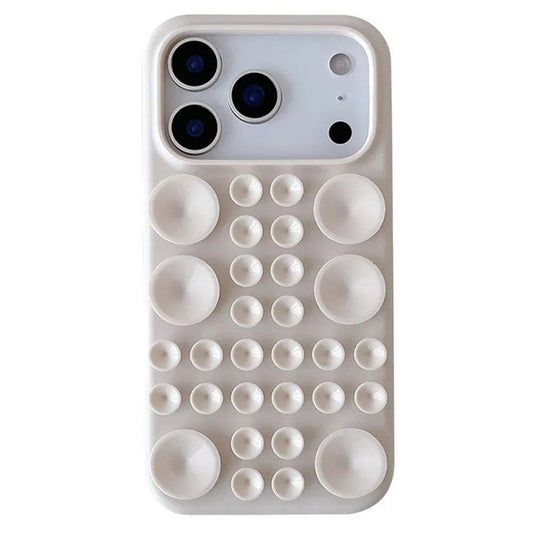 Husa cu Ventuze, Klevo, Compatibila iPhone 17 Pro, din Silicon, Interior Microfibra, Crem
