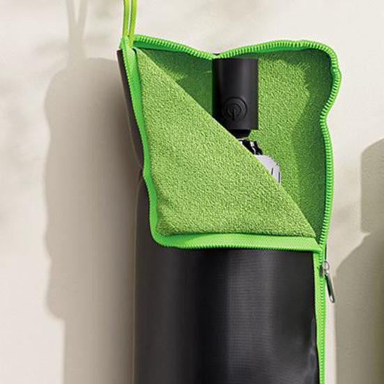 Husa Depozitare Umbrela, Klevo, Impermeabila, Interior Microfibra, cu Fermoar, 28 x 12 cm, Negru/Verde