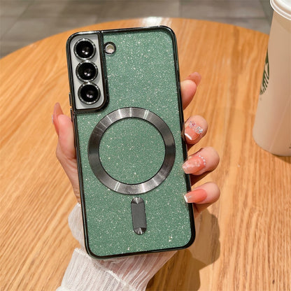 Husa de Protectie 2 in 1, Klevo, Husa pentru Samsung Galaxy S23, Glitter Chrome Magsafe, din TPU, Magnetica, cu Protectie Lentila, Verde