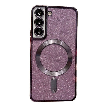 Husa de Protectie 2 in 1, Klevo, Husa pentru Samsung Galaxy S23, Glitter Chrome Magsafe, din TPU, Magnetica, cu Protectie Lentila, Mov