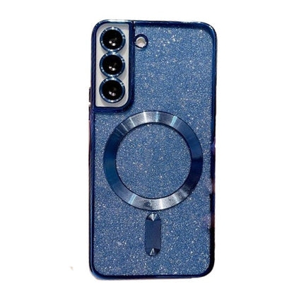 Husa de Protectie 2 in 1, Klevo, Husa pentru Samsung Galaxy S23+, Glitter Chrome Magsafe, din TPU, Magnetica, cu Protectie Lentila, Albastru Marin