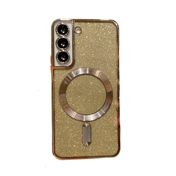 Husa de Protectie 2 in 1, Klevo, Husa pentru Samsung Galaxy S23+, Glitter Chrome Magsafe, din TPU, Magnetica, cu Protectie Lentila, Auriu