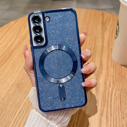 Husa de Protectie 2 in 1, Klevo, Husa pentru Samsung Galaxy S24+, Glitter Chrome Magsafe, din TPU, Magnetica, cu Protectie Lentila, Albastru  Marin
