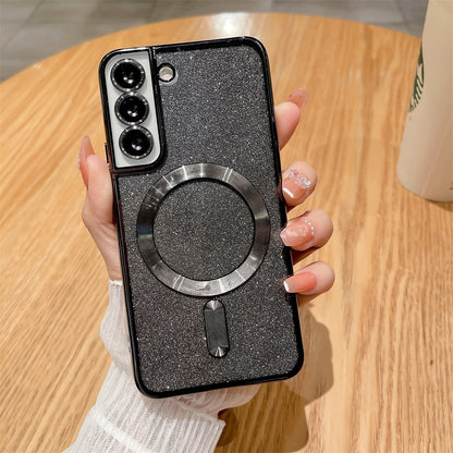 Husa de Protectie 2 in 1, Klevo, Husa pentru Samsung Galaxy S24 Ultra, Glitter Chrome Magsafe, din TPU, Magnetica, cu Protectie Lentila, Negru