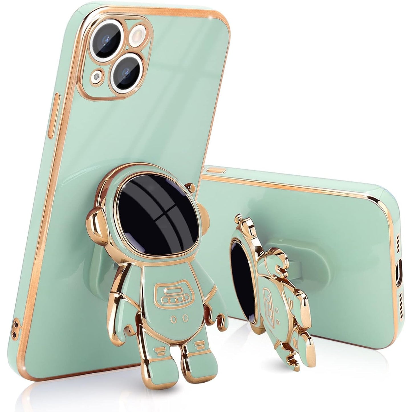 Husa de Protectie TPU 2in1, Klevo, pentru Apple iPhone 14, Astronaut cu Suport, Antisoc, Rezistenta la Impact, Protectie Camera, Verde