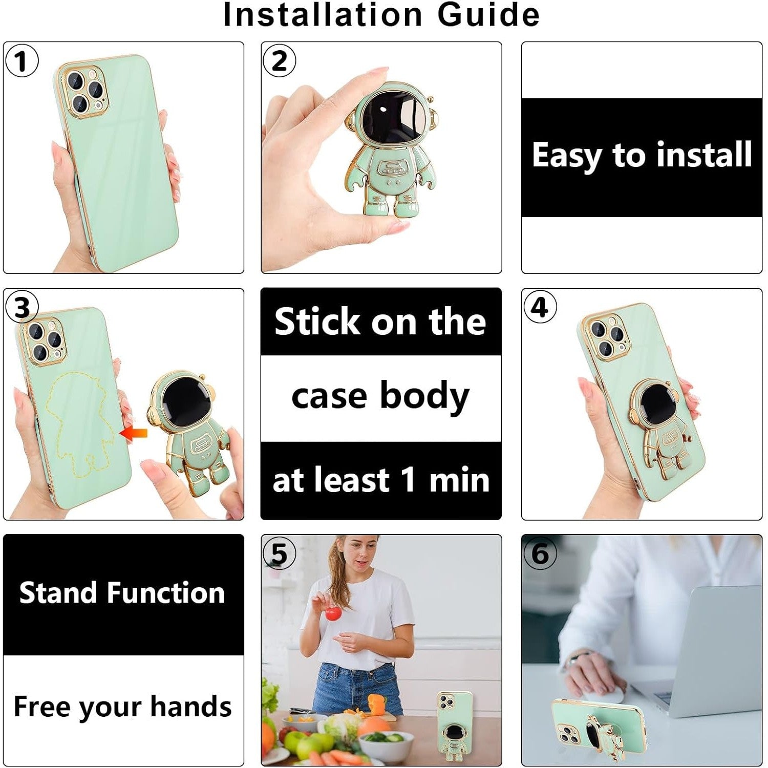 Husa de Protectie TPU 2in1, Klevo, pentru Apple iPhone 15 Pro, Astronaut cu Suport, Antisoc, Rezistenta la Impact, Protectie Camera, Verde