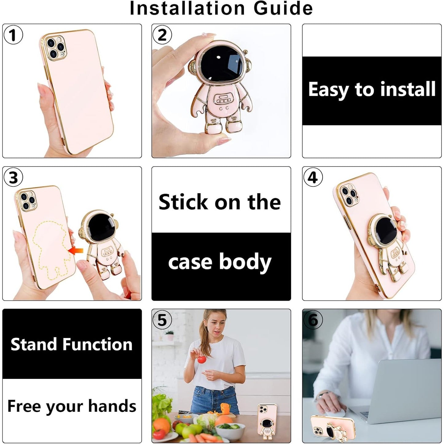 Husa de Protectie TPU 2in1, Klevo, pentru Apple iPhone 15 Pro Max, Astronaut cu Suport, Antisoc, Rezistenta la Impact, Protectie Camera, Roz
