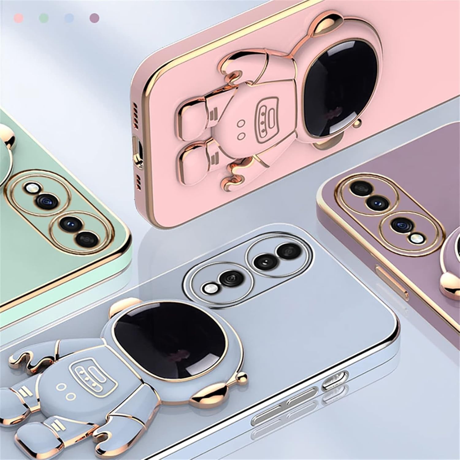 Husa Telefon 2in1, Klevo, Compatibila Huawei Mate 60 Pro, Carcasa TPU cu Suport Inclus Tip Astronaut, Protectie Camere, Roz