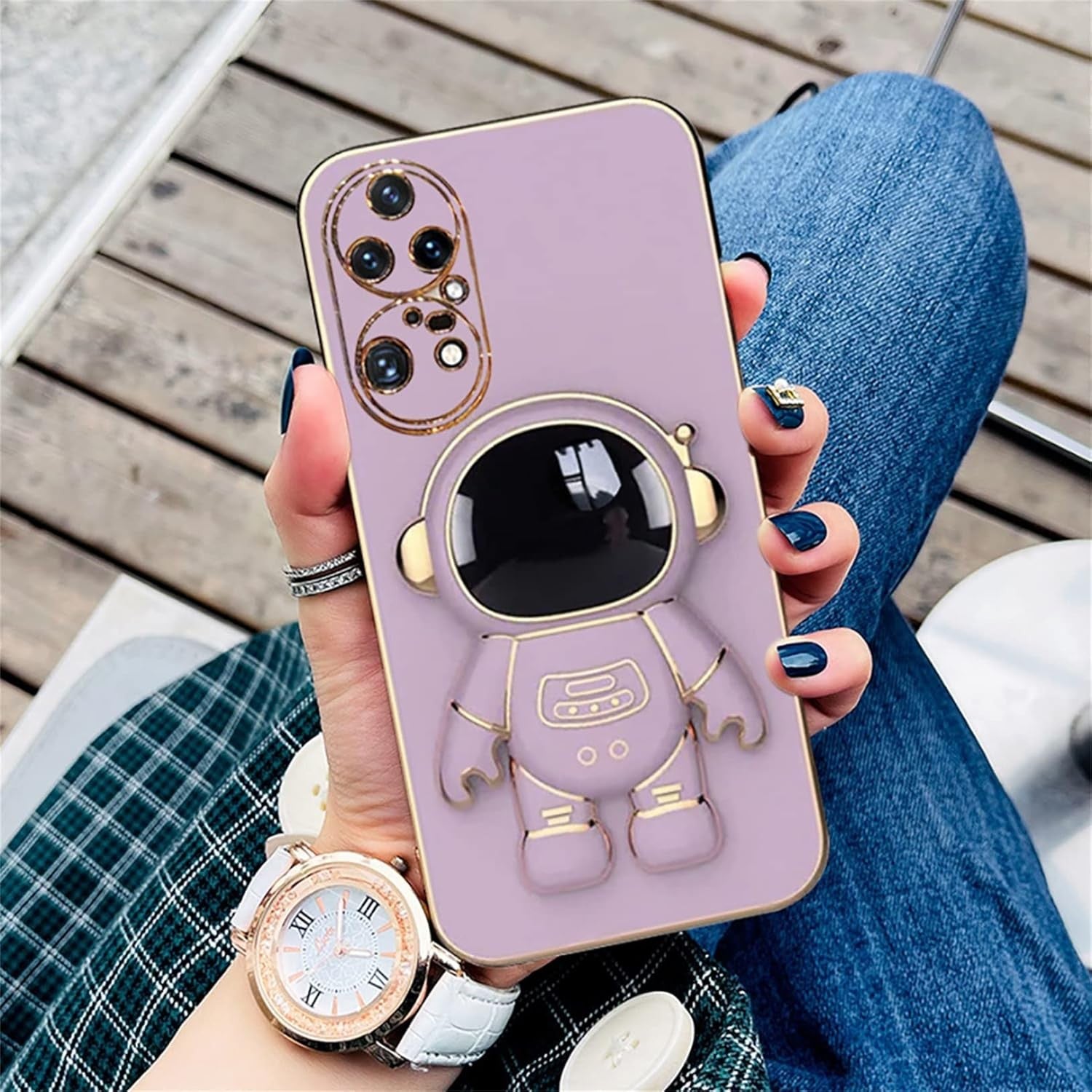 Husa Telefon 2in1, Klevo, Compatibila Huawei P50 Pro, Carcasa TPU cu Suport Inclus Tip Astronaut, Protectie Camere, Mov