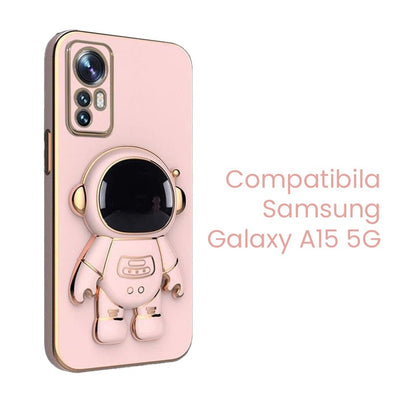 Husa de Protectie 2 in 1, Klevo, Husa de Protectie pentru Samsung Galaxy A15/A15 5G, Model Astronaut cu Suport, din TPU, Roz