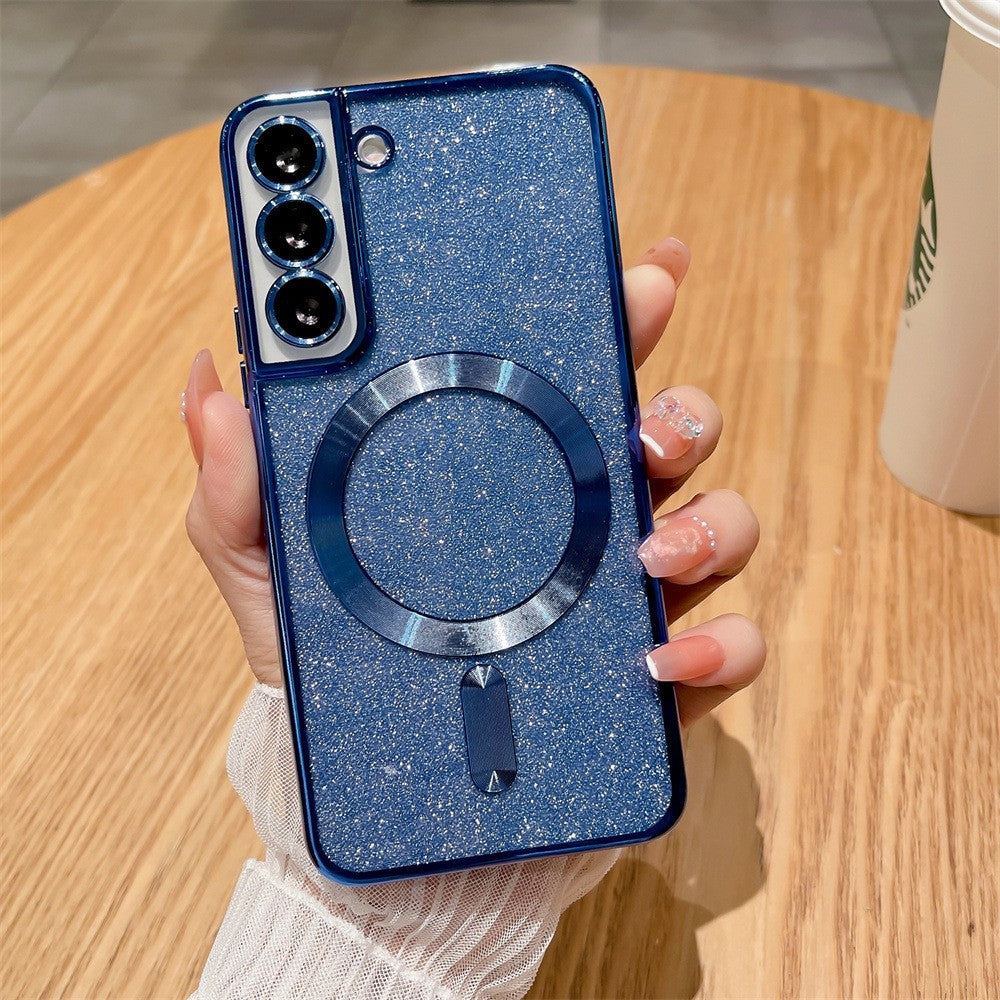 Husa de Protectie 2 in 1, Klevo, pentru Samsung Galaxy S21FE, Glitter Chrome Magsafe, din TPU, Magnetica, cu Protectie Lentila, Albastru Marin