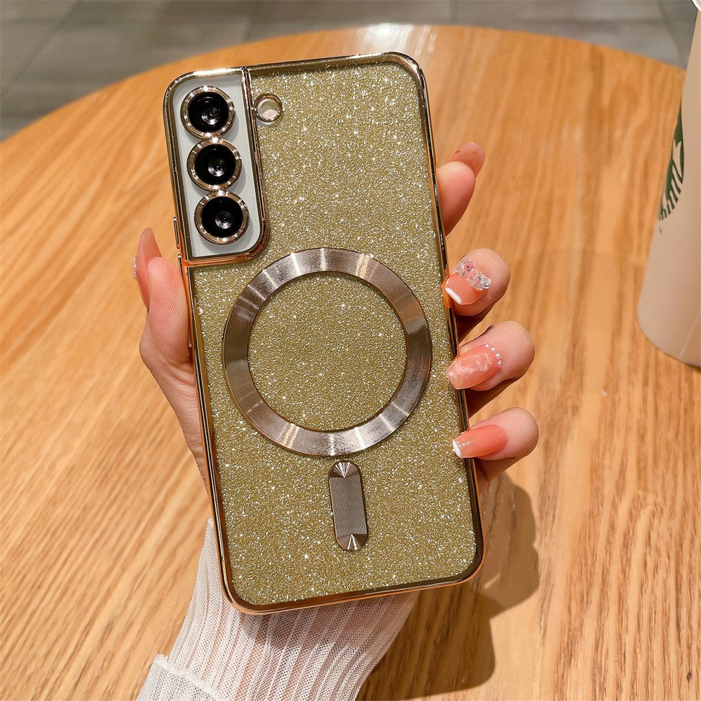 Husa de Protectie 2 in 1, Klevo, pentru Samsung Galaxy S21FE, Glitter Chrome Magsafe, din TPU, Magnetica, cu Protectie Lentila, Auriu