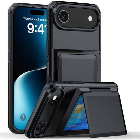 Husa de Protectie compatibila Apple iPhone 17 Air, Klevo, Compartiment pentru Carduri, Anti-alunecare, Protectie PC, Rezistenta la Zgirieturi, Negru
