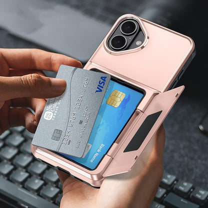 Husa de Protectie compatibila Apple iPhone 17, Klevo, Compartiment pentru Carduri, Anti-alunecare, Protectie PC, Rezistenta la Zgirieturi, Rose Gold