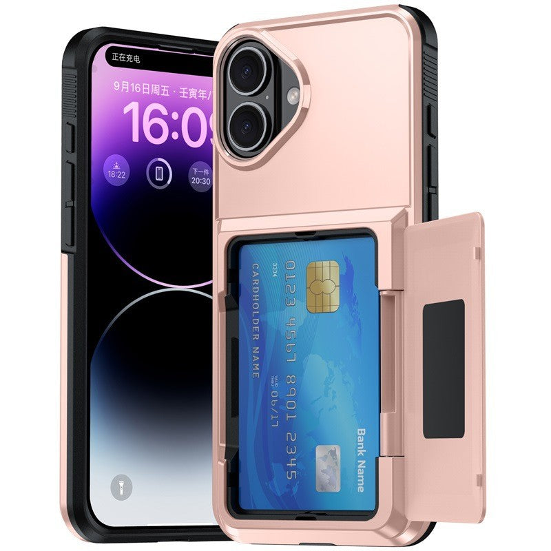 Husa de Protectie compatibila Apple iPhone 17, Klevo, Compartiment pentru Carduri, Anti-alunecare, Protectie PC, Rezistenta la Zgirieturi, Rose Gold