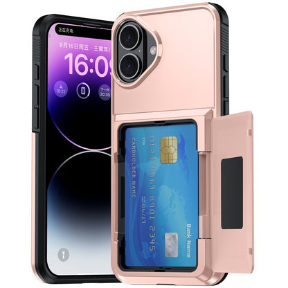 Husa de Protectie compatibila Apple iPhone 17, Klevo, Compartiment pentru Carduri, Anti-alunecare, Protectie PC, Rezistenta la Zgirieturi, Rose Gold