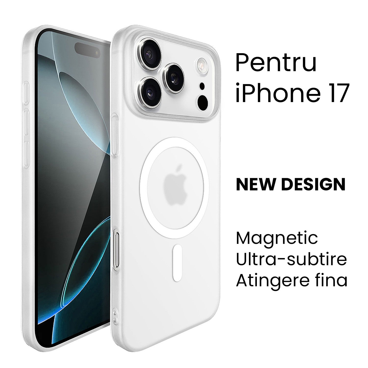 Husa de Protectie compatibila Apple iPhone 17, Klevo, Magnetica Ultra-subtire, Anti-alunecare, Protectie PC, Rezistenta la Zgirieturi, Alb