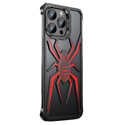 Husa de Protectie Compatibila iPhone 15 Pro, cu Suport Metalic pentru Camera, Armor Protective Series, Klevo, Antisoc, Protectie de Metal pe Margini, Model Paianjen, Negru Rosu
