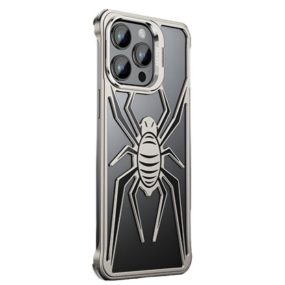 Husa de Protectie Compatibila iPhone 15 Pro Max, cu Suport Metalic pentru Camera, Armor Protective Series, Klevo, Antisoc, Protectie de Metal pe Margini, Model Paianjen, Negru Gri