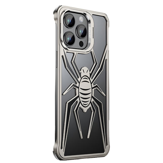 Husa de Protectie Compatibila iPhone 15 Pro Max, cu Suport Metalic pentru Camera, Armor Protective Series, Klevo, Antisoc, Protectie de Metal pe Margini, Model Paianjen, Negru Gri