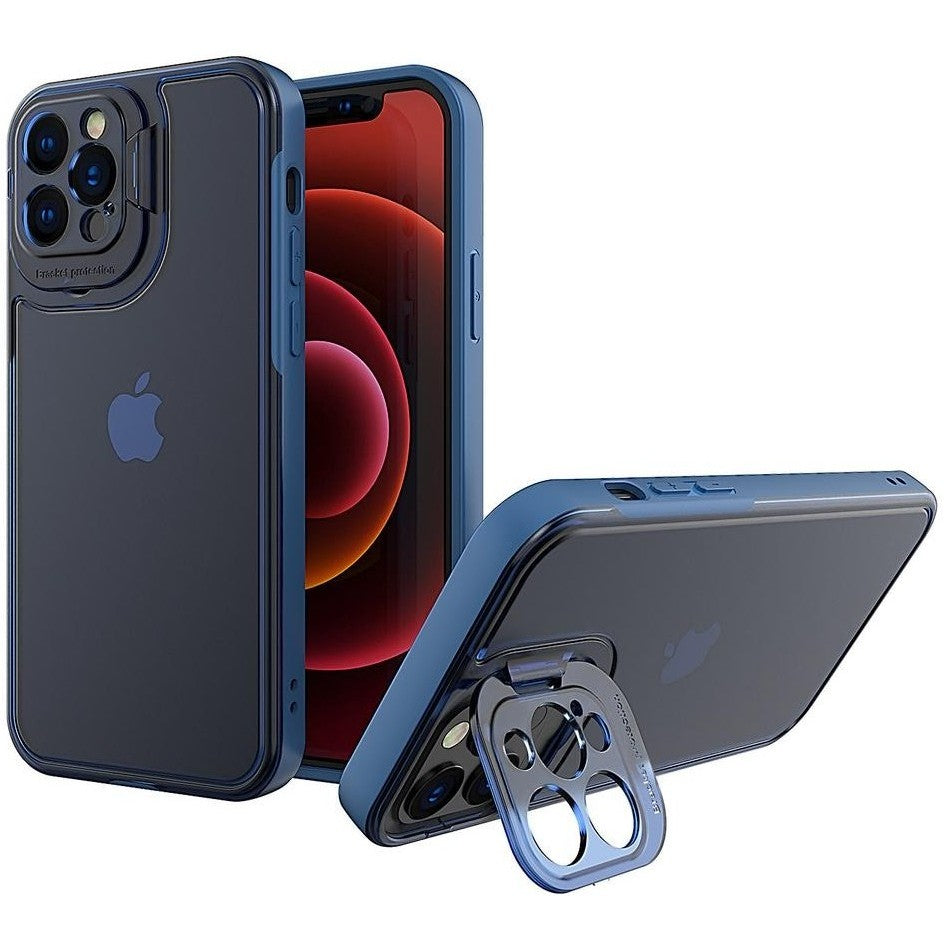 Husa de Protectie, Klevo, Bracket Series, pentru Apple iPhone 14 Plus, cu Suport si Protectie Camera, Albastru