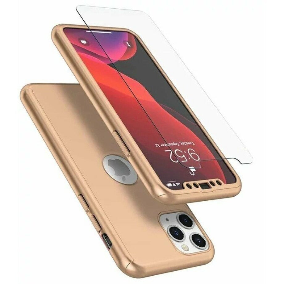 Husa de protectie Klevo compatibila cu Apple iPhone 12/12 Pro Full Cover 360 Auriu + Folie de protectie