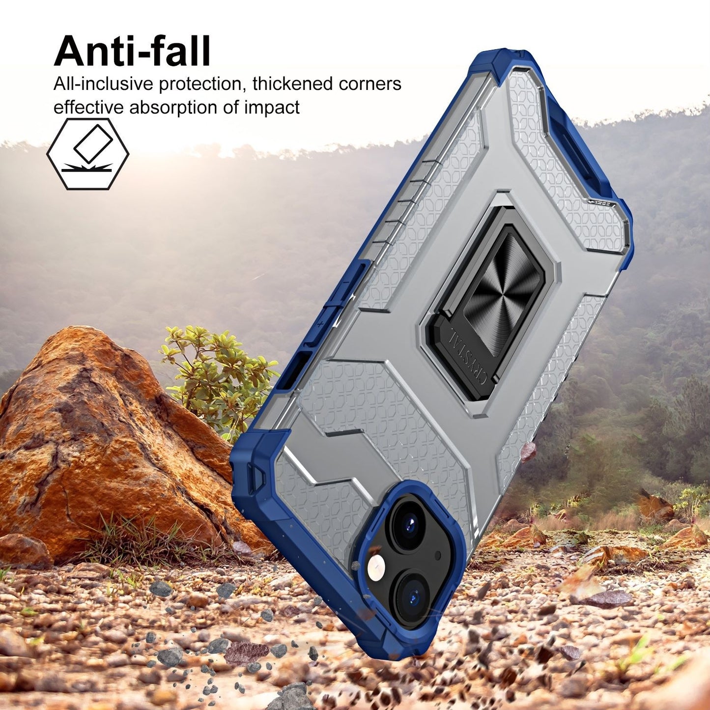 Husa de protectie Klevo compatibila cu Apple iPhone 13 Acrylic Armor cu suport Albastru