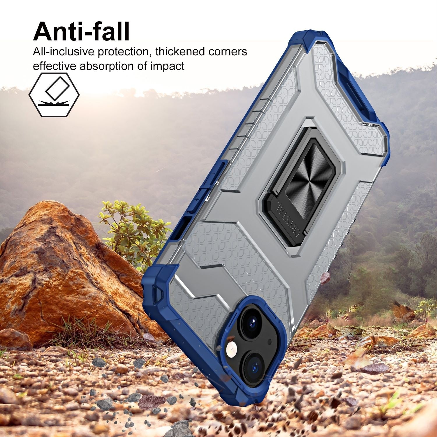 Husa de protectie Klevo compatibila cu Apple iPhone 13 Acrylic Armor cu suport Albastru